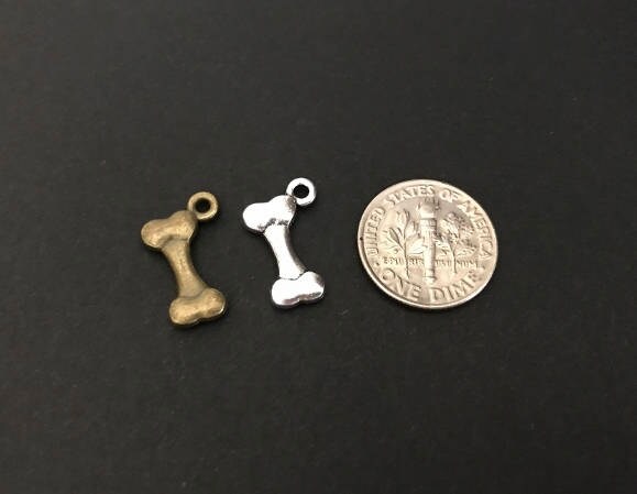 Tiny Dog Bone Charm (Silver or Dark Bronze)