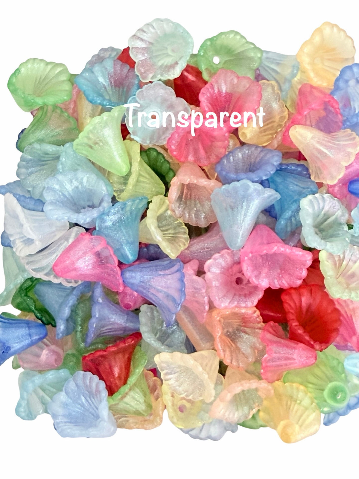 11mm Small Acrylic Trumpet Flower Beads • Random Mix Colors • Transparent or Frosted with Gold Dust • Mini Floral Beads for Jewelry Making & Crafts