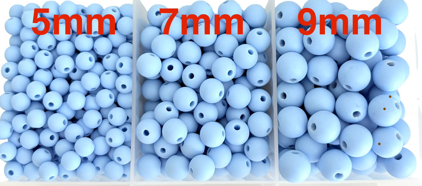 Matte Finish Light Blue Round Beads • 5mm, 7mm & 9mm Acrylic Craft Beads for Jewelry Making & DIY Crafts