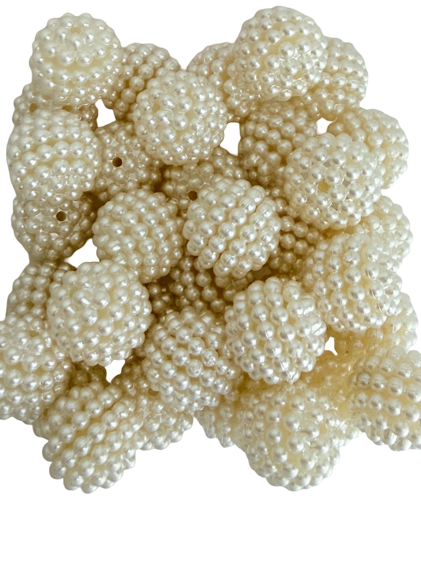 White Faux Pearl Waxberry Beads • Textured Acrylic Pearl-Like Beads for Jewelry Making