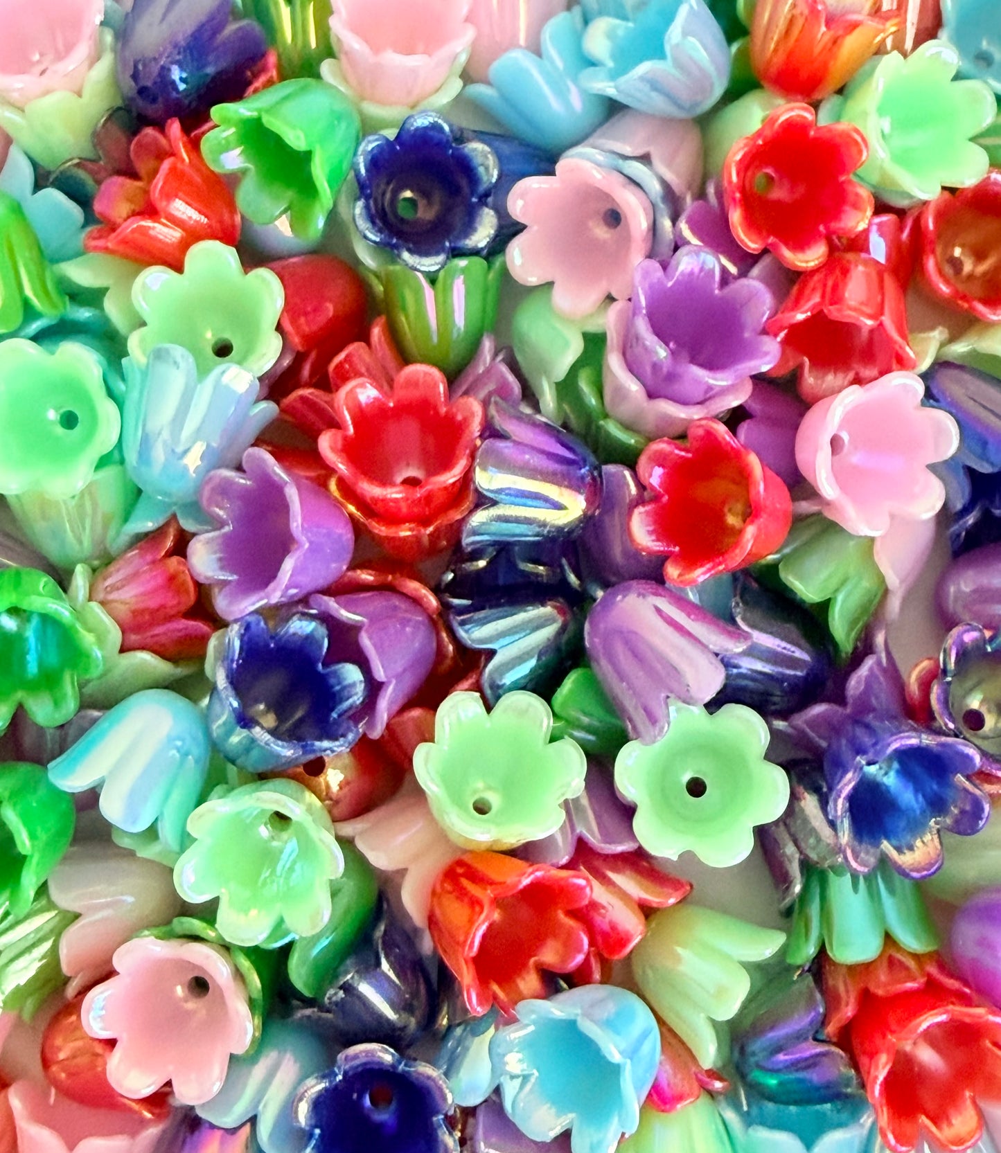 Acrylic Tulip Flower Beads • Pearl White, Transparent AB or Solid AB Colors, Floral Beads for Jewelry Making