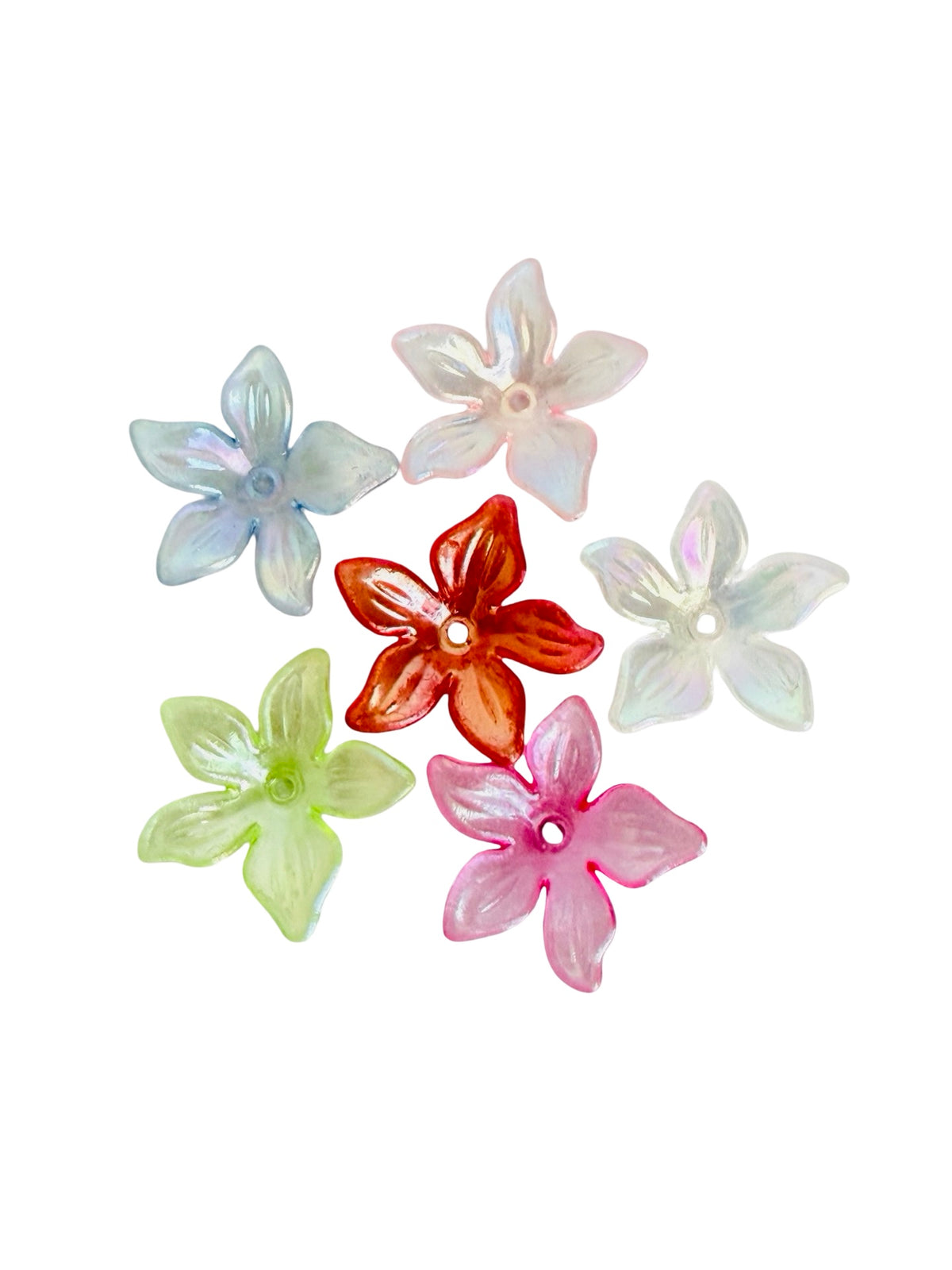 24mm Matte 5-Petal Lily Style Flower Beads • Random Mix Colors • Acrylic Floral Beads for Jewelry Making & Crafts