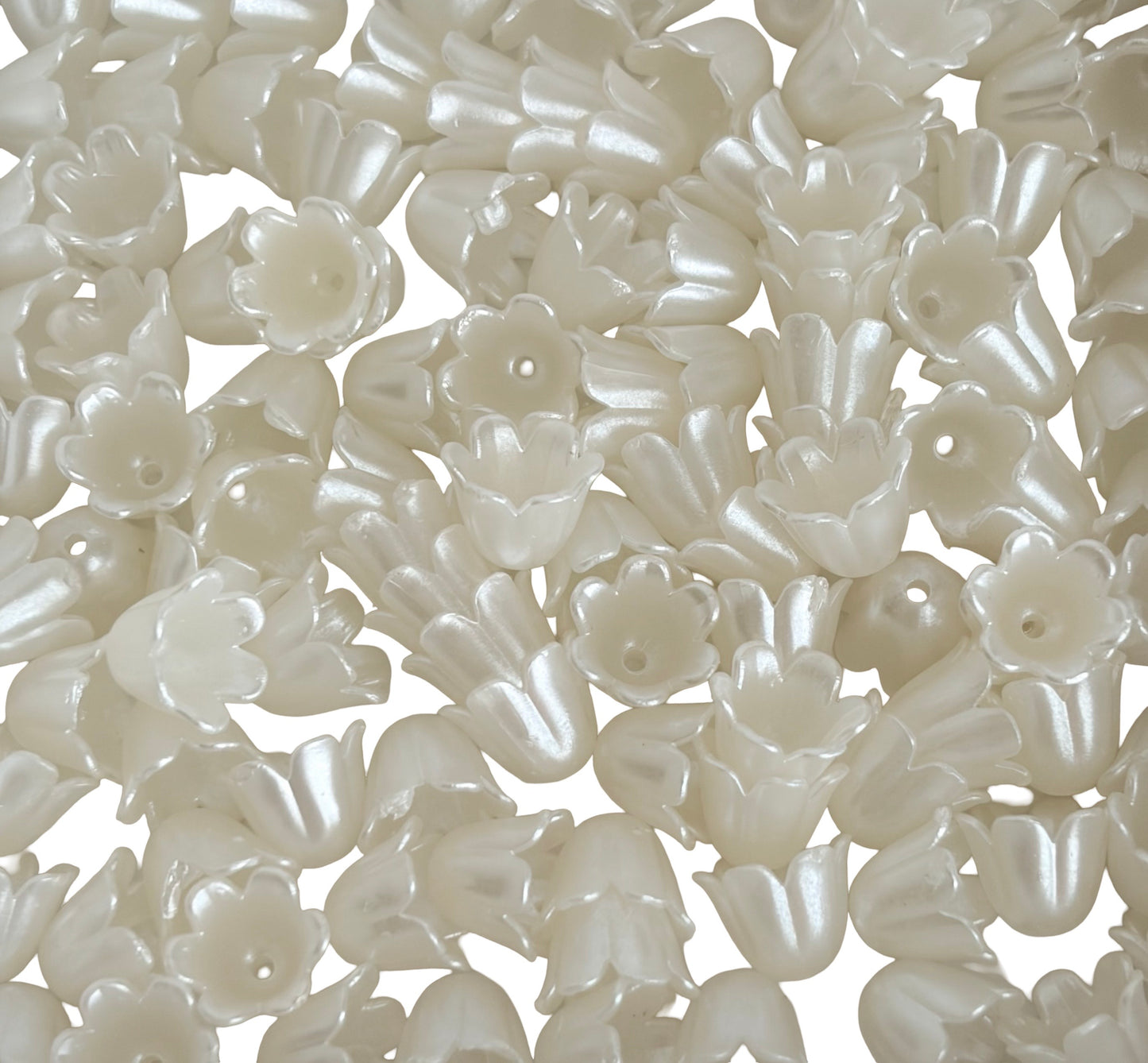 Acrylic Tulip Flower Beads • Pearl White, Transparent AB or Solid AB Colors, Floral Beads for Jewelry Making