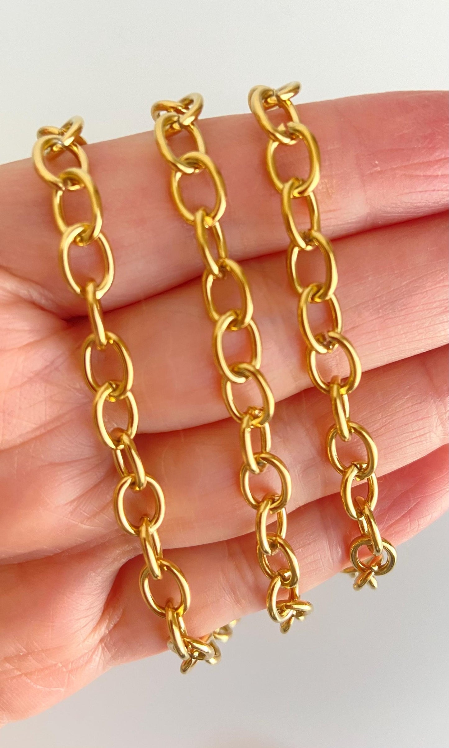 6x8mm 18K Gold Over Stainless Steel Oval Chain • Jewelry Chain by the Foot for DIY Crafting & Supplies