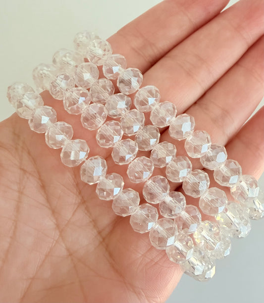 8mm Faceted Glass Crystal Beads • Sparkling Rondelle Transparent Beads for Jewelry Making