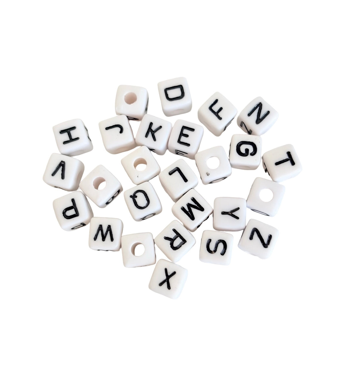 9mm Acrylic Alphabet Letter Beads • A-Z 26-Piece Set • 4-Sided Beads with 4mm Hole