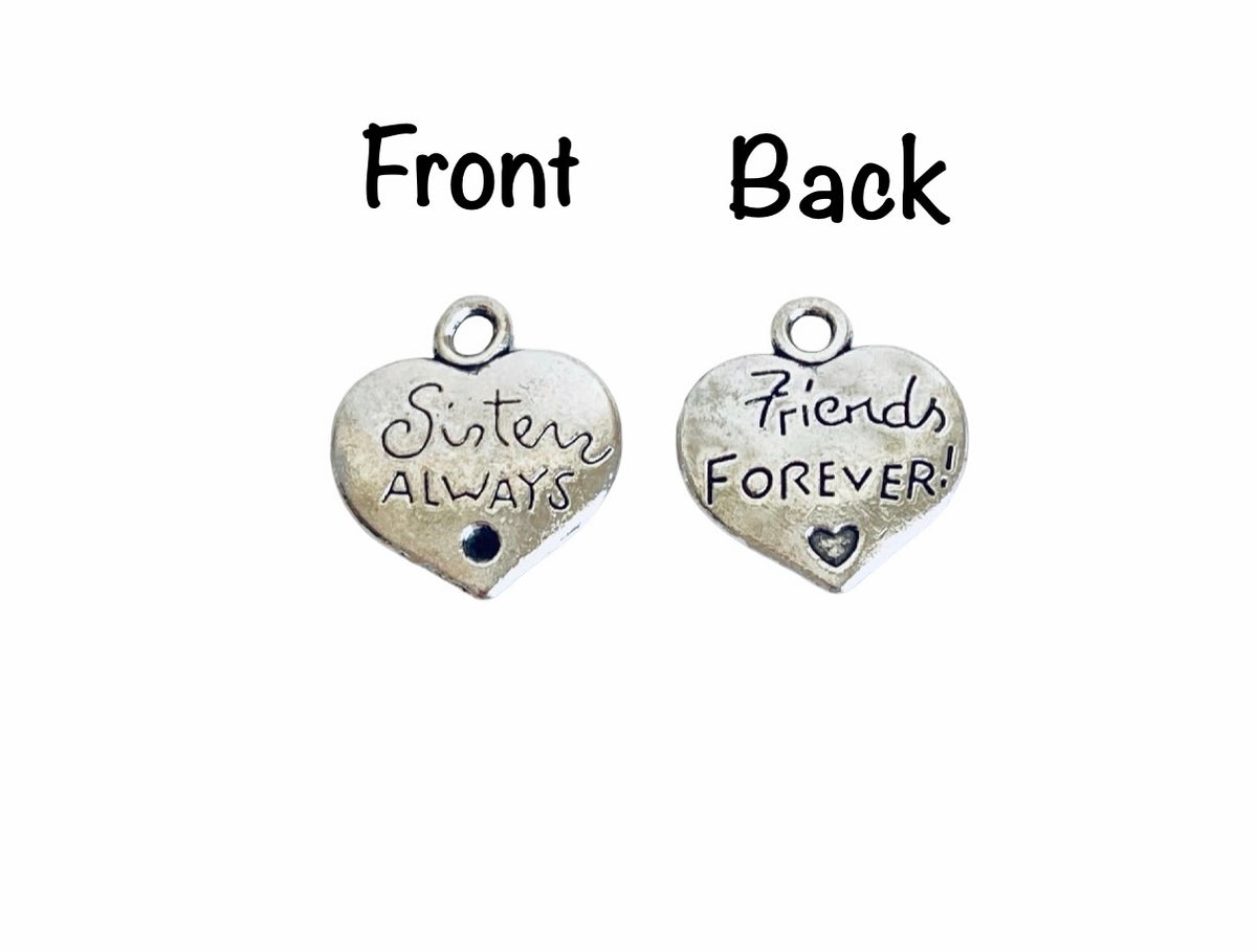 Base Metal Sisters Always, Friends Forever Heart Charms