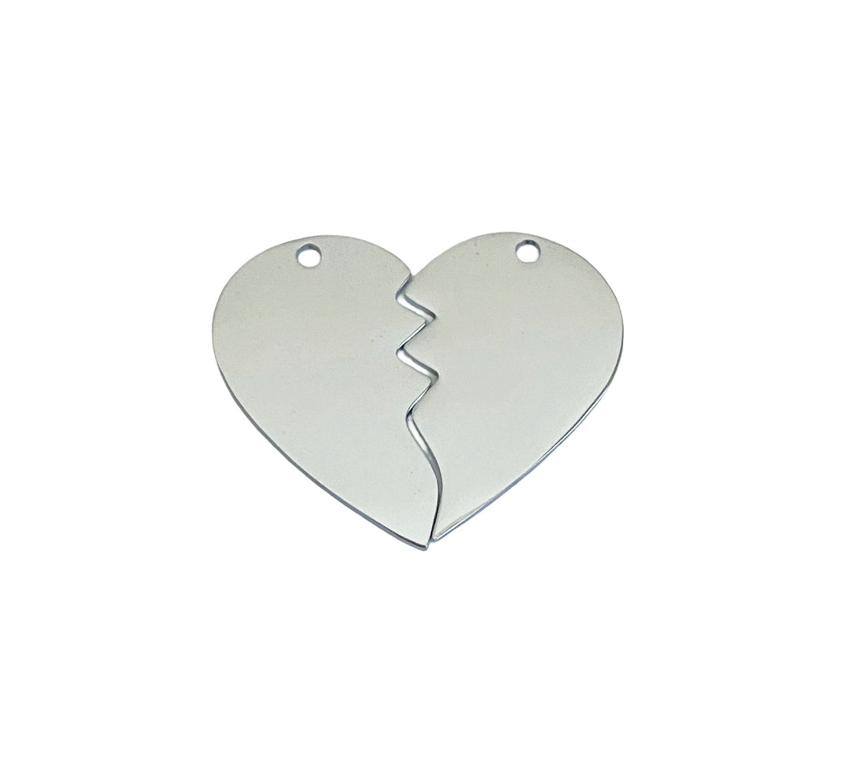 Shiny Stainless Steel Broken Heart Pendant Blank Set • 32mm x 26mm