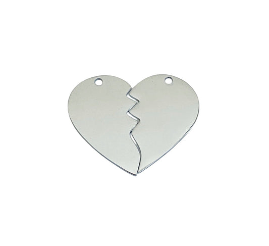 Shiny Stainless Steel Broken Heart Pendant Blank Set • 32mm x 26mm