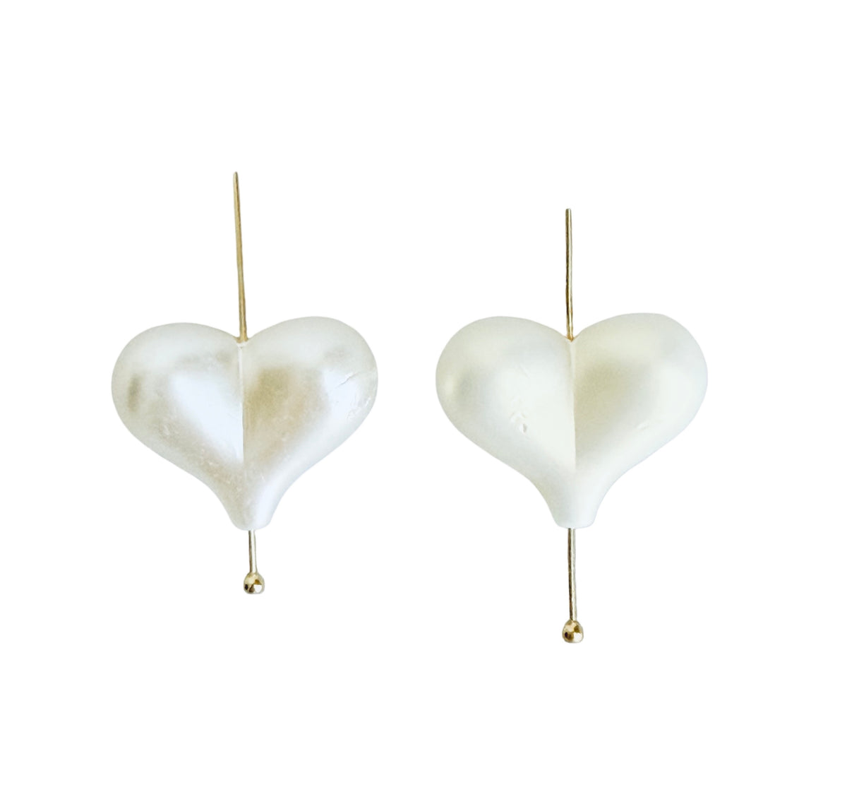 Faux Pearl Large Puffy Heart Beads • Off White or Light Gold Sheen • Heart Beads for Jewelry Making