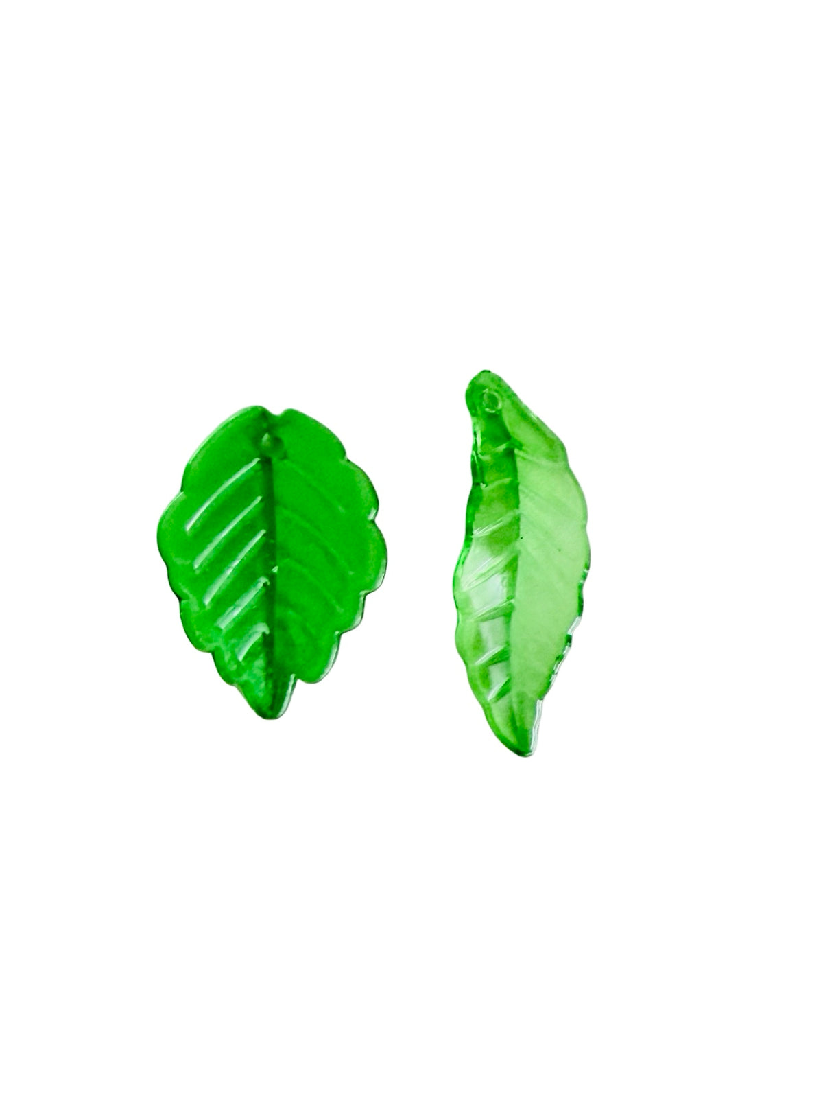 Acrylic Transparent Green Leaf Beads • Green Leaf Beads for Jewelry Making & Crafts • 17x24mm or 10x29mm