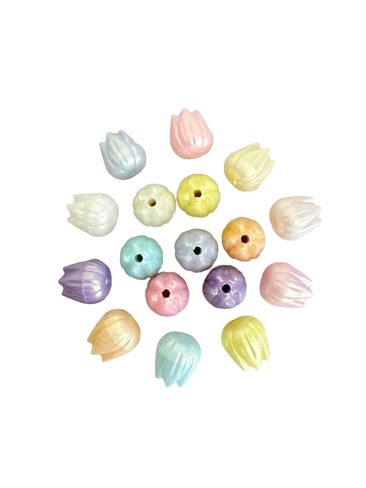 9mm Acrylic 3D Tulip Bulb Beads • Random Pastel Colors • Mini Tulip Flower Beads for Jewelry Making & Crafts