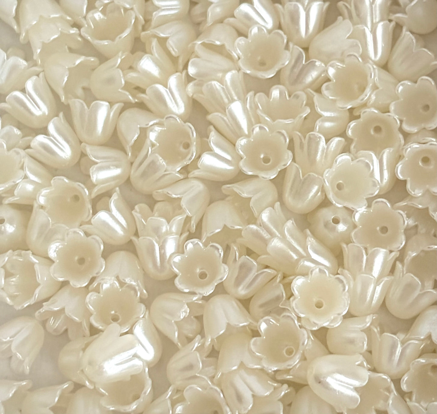 Acrylic Tulip Flower Beads • Pearl White, Transparent AB or Solid AB Colors, Floral Beads for Jewelry Making