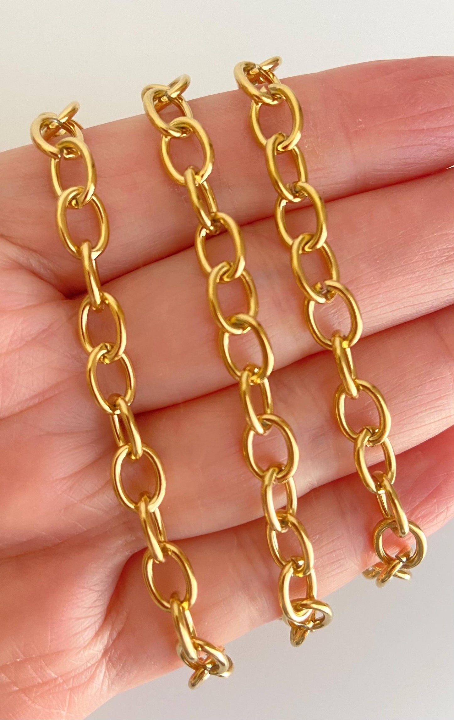 6x8mm 18K Gold Over Stainless Steel Oval Chain • Jewelry Chain by the Foot for DIY Crafting & Supplies