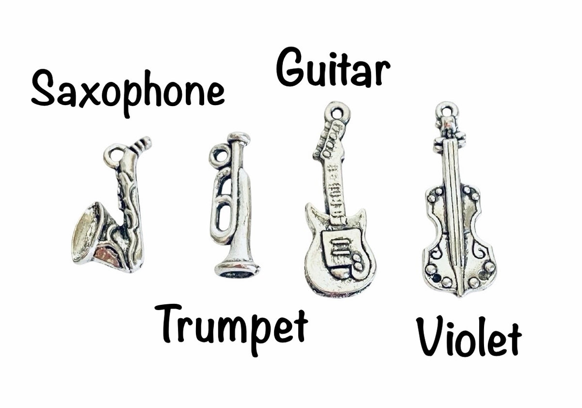 Base Metal Musical Instrument Charms (Saxophone • Trumpet • Guitar • Violin)
