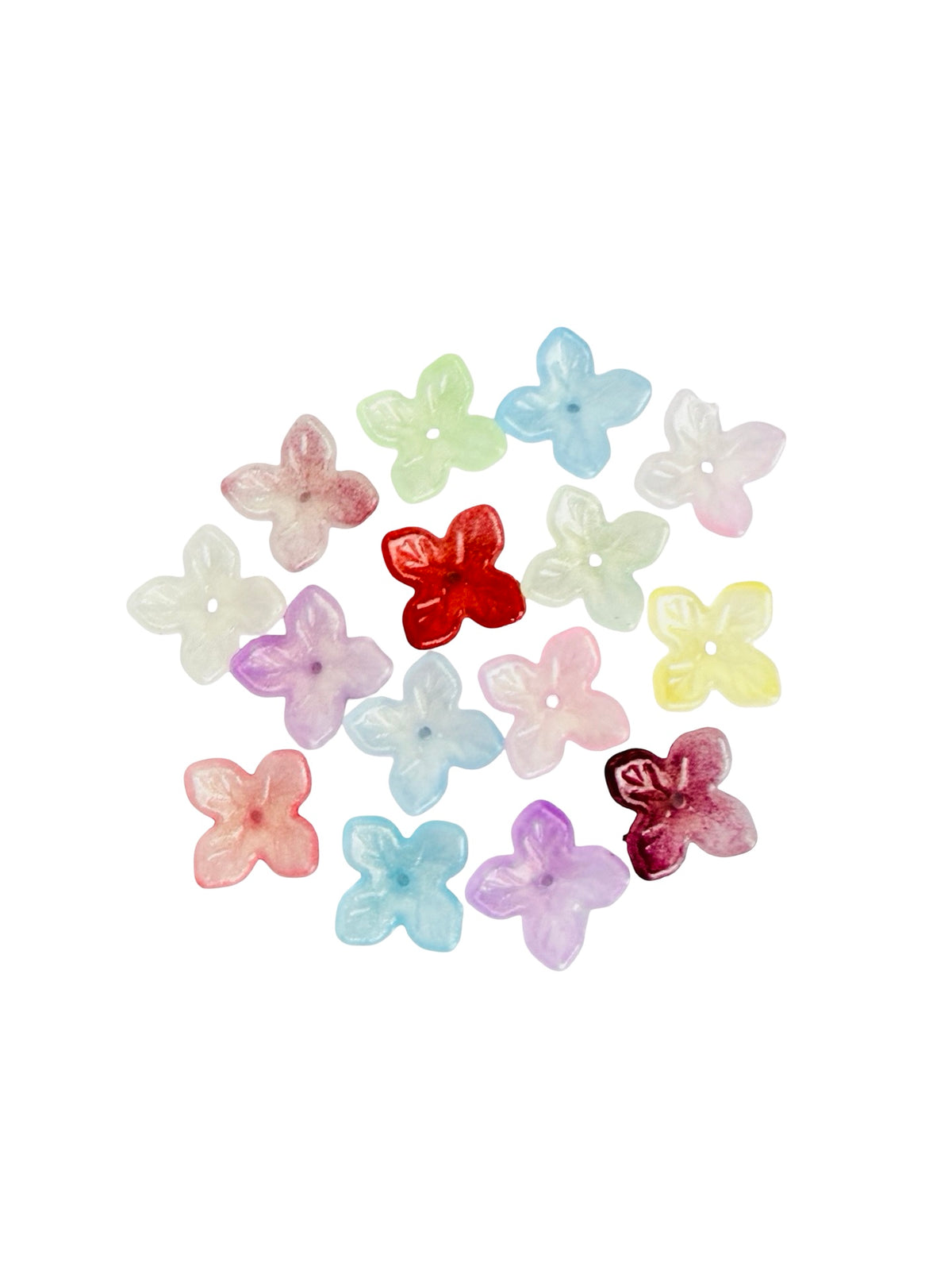 11mm Small 4-Pointed Petal Acrylic Flower Beads • Random Mix Colors • Mini Floral Beads for Jewelry Making & Crafts