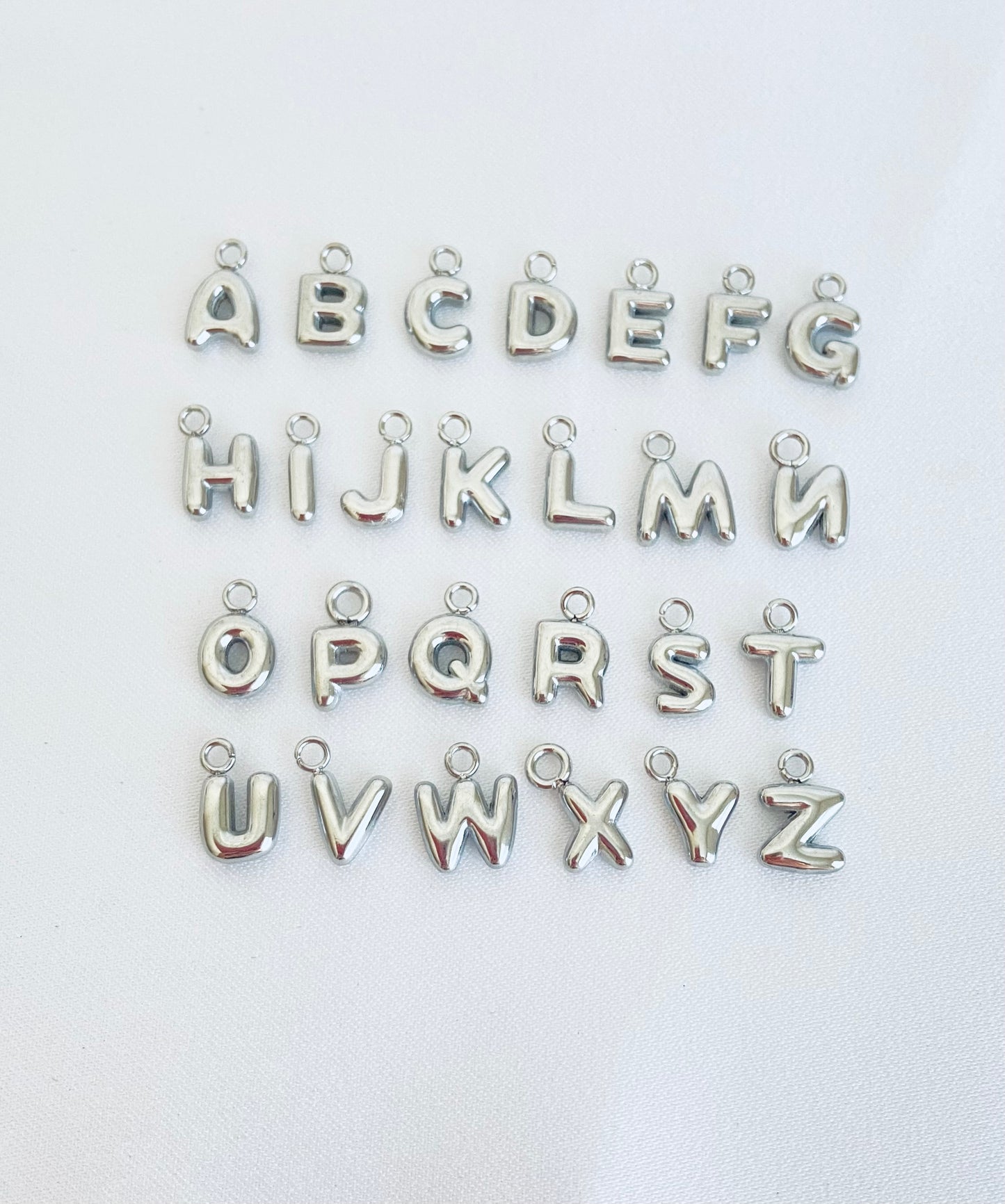 Small Stainless Steel Bubble Alphabet Letter Charm •  Mini Initial Charm for Necklaces, Bracelets & DIY Jewelry Making