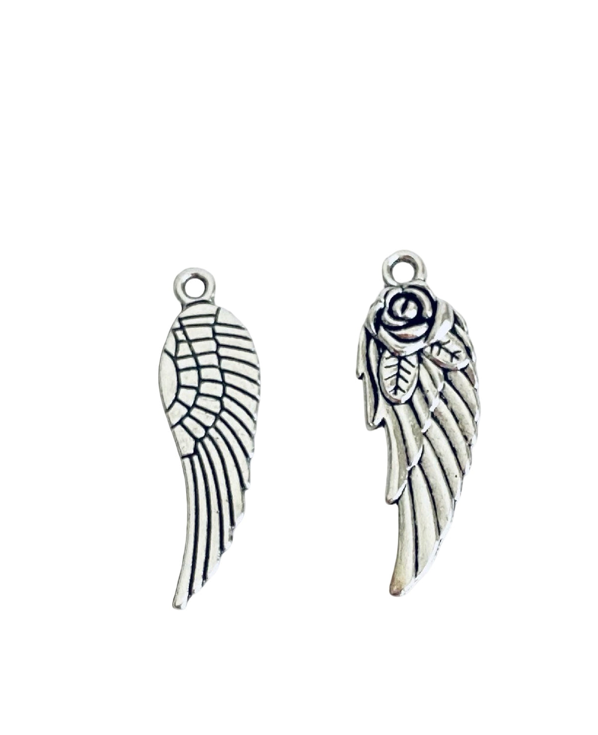 Base Metal Angel Wing Charms (Plain or with Rose)