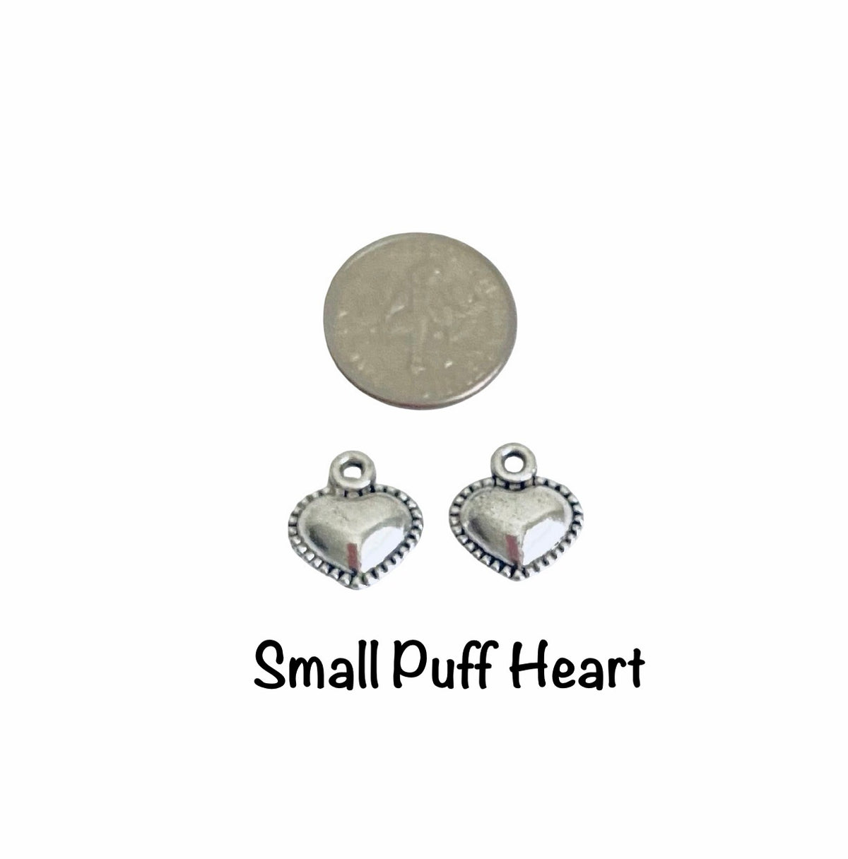 Base Metal Heart Charms • Tiny Puff Heart • Sideway Heart • Small Puff Heart • Pretzel Heart