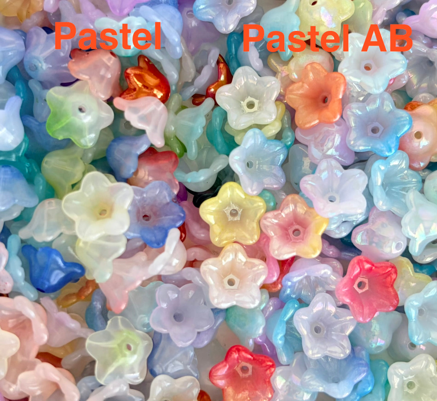 Acrylic Morning Glory Flower Beads • Pastel & Pastel AB Floral Beads for Jewelry Making, Lightweight Plastic Flower Beads