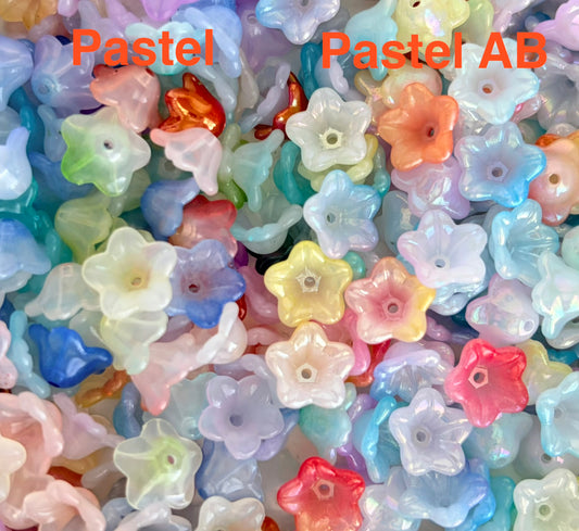 Acrylic Morning Glory Flower Beads • Pastel & Pastel AB Floral Beads for Jewelry Making, Lightweight Plastic Flower Beads
