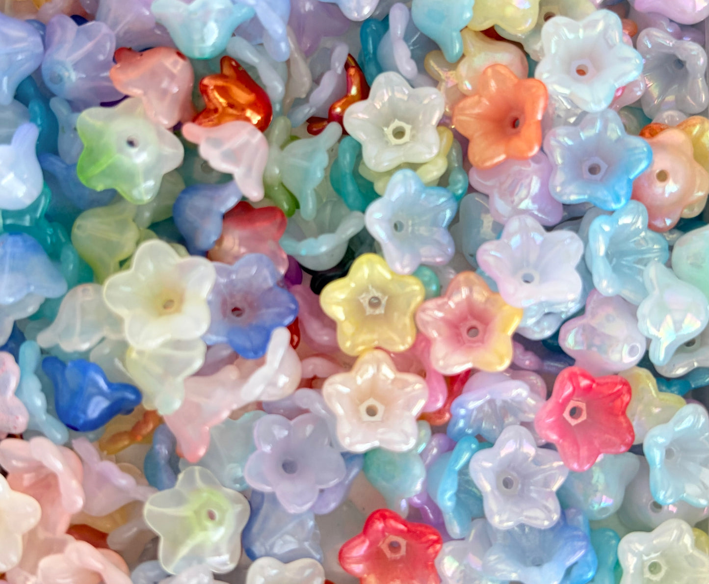 Acrylic Morning Glory Flower Beads • Pastel & Pastel AB Floral Beads for Jewelry Making, Lightweight Plastic Flower Beads