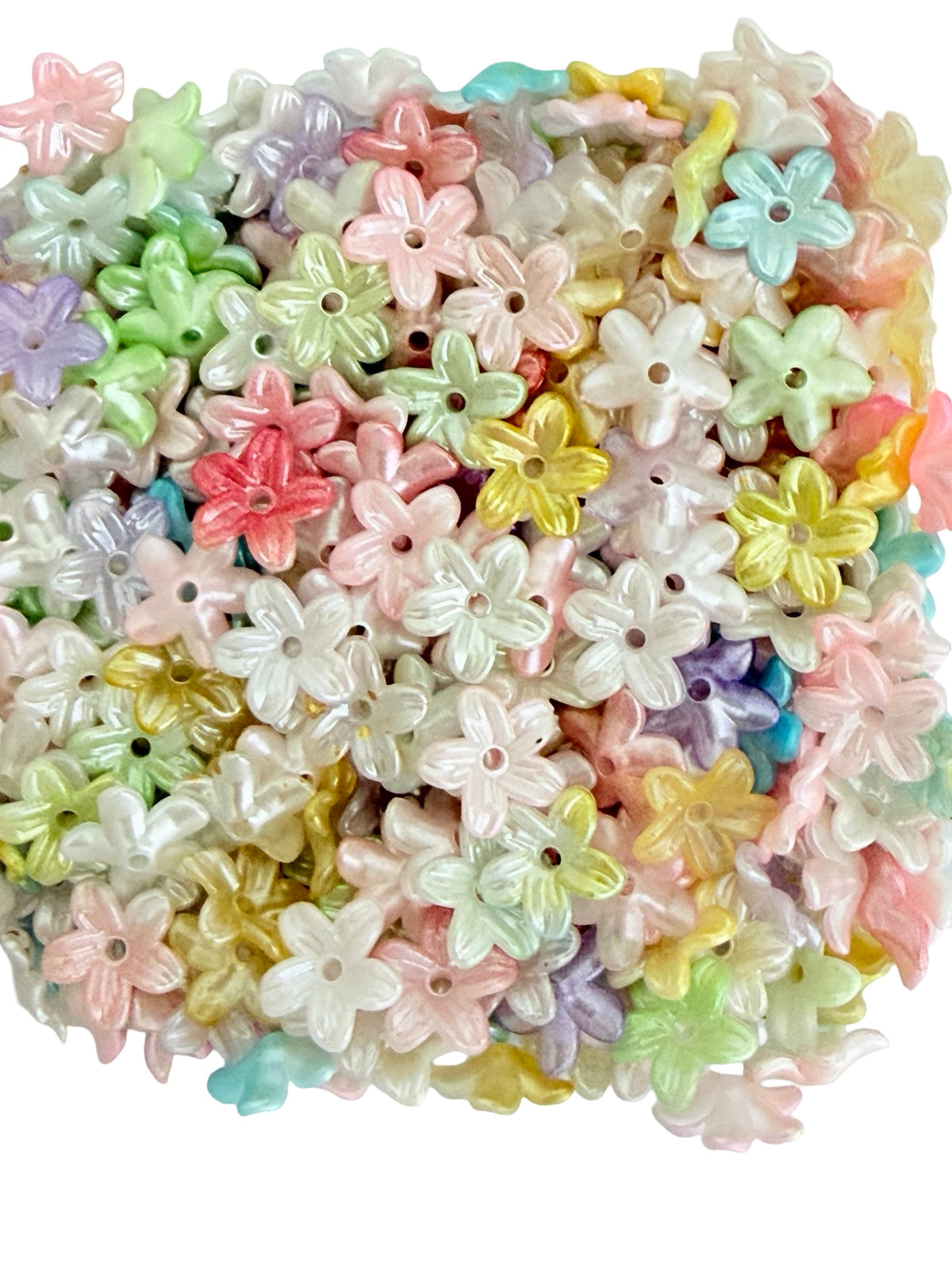 10mm Small 5-Petal Acrylic Flower Beads • Random Pastel Colors • Mini Floral Beads for Jewelry Making & Crafts