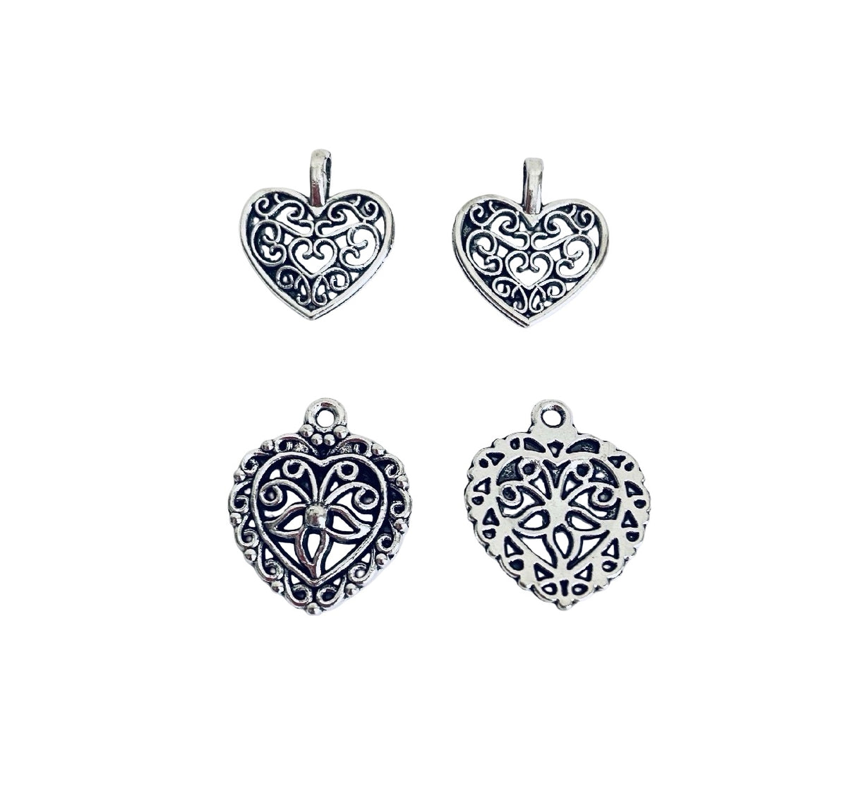 Base Metal Filigree Heart Charms