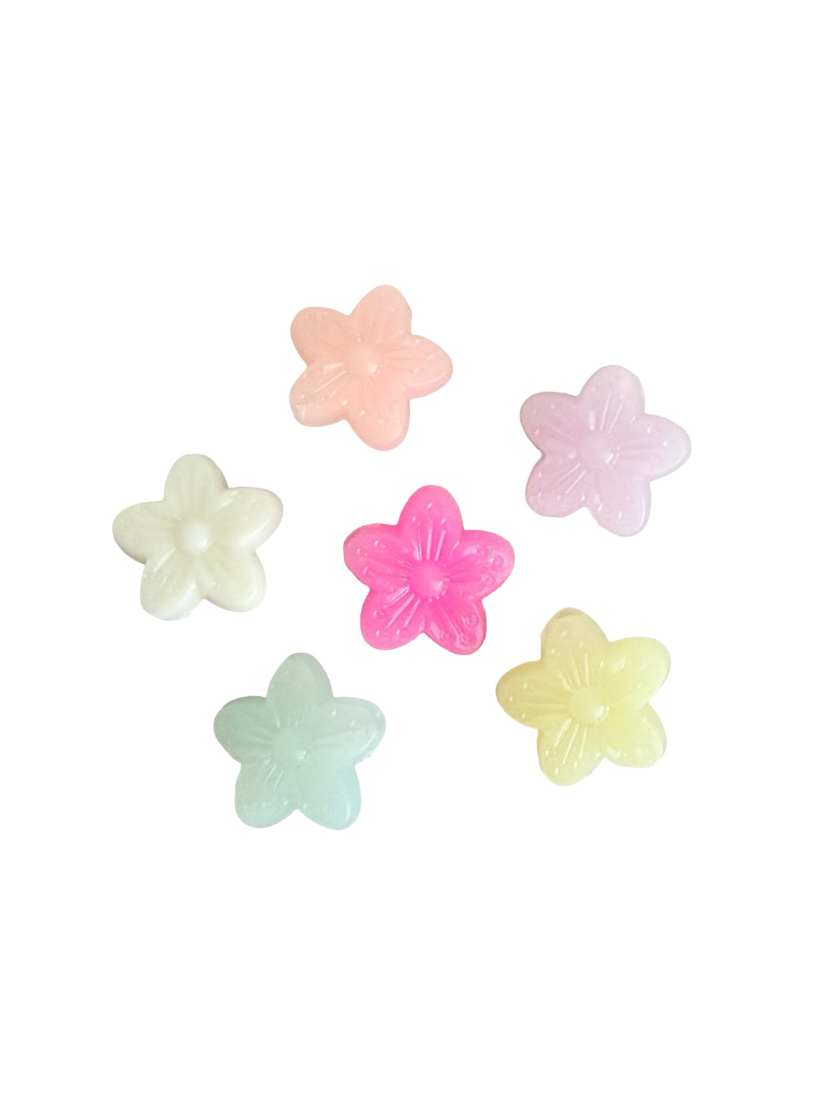 14mm Acrylic 5-Petal Flower Beads • Smooth Rounded Petals • Random Mix of Translucent Pastel Colors