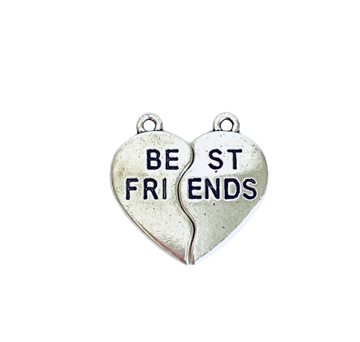 Base Metal 2-Piece “Best Friends” Broken Heart Charms
