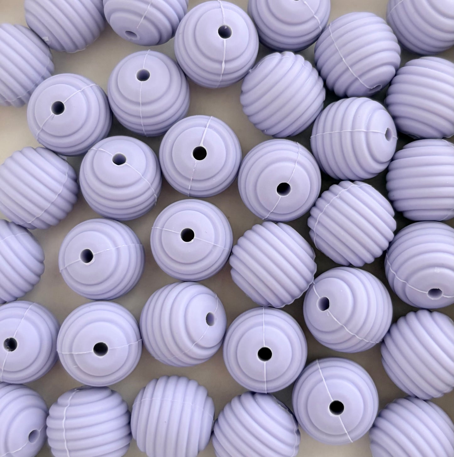 15mm Light Purple Ribbed Silicone Beads • Round Textured Beads (Sold Per Piece) for Jewelry Making, Keychains & DIY Crafts