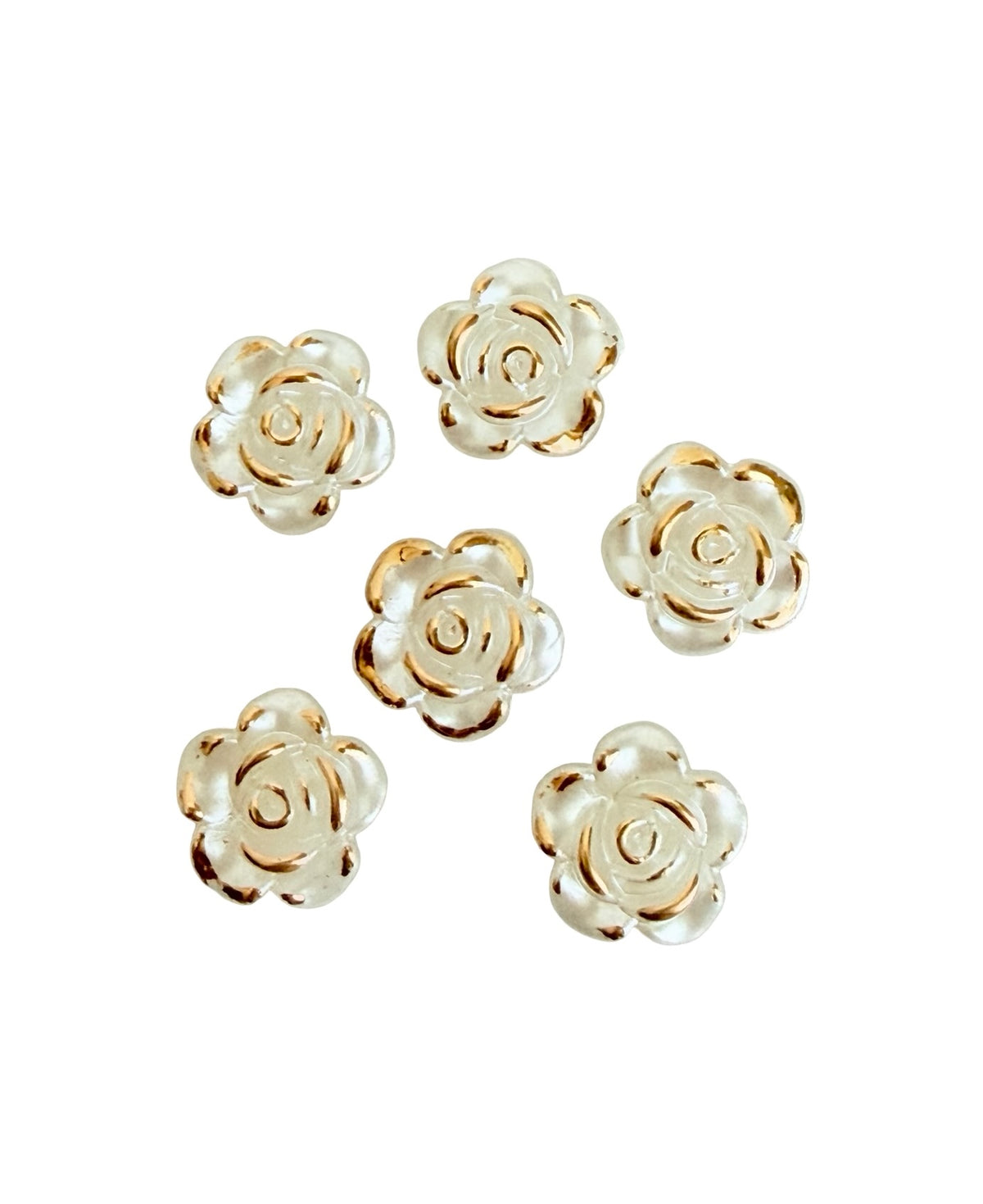 12mm Faux Pearl Gold-Trimmed Rose Beads • Off White Flower Beads for Jewelry Making