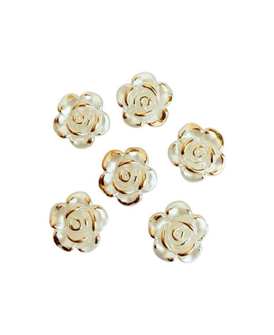 12mm Faux Pearl Gold-Trimmed Rose Beads • Off White Flower Beads for Jewelry Making
