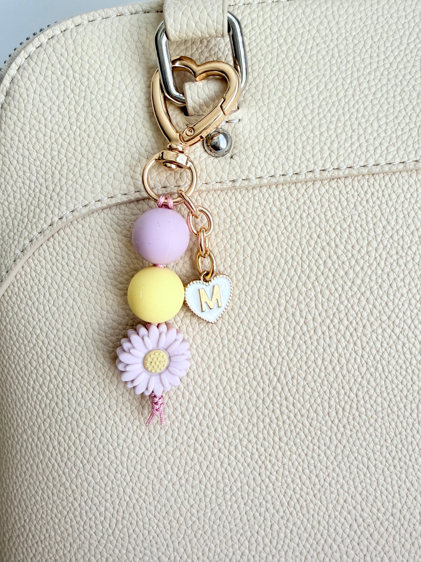 Personalized Daisy Flower Bag Charm • Silicone Bead Purse Charm Keychain