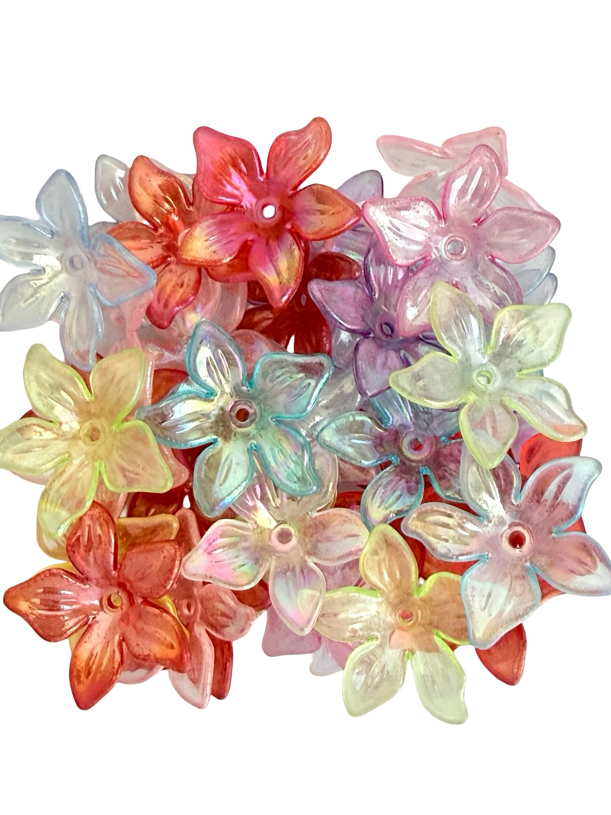 24mm Matte 5-Petal Lily Style Flower Beads • Random Mix Colors • Acrylic Floral Beads for Jewelry Making & Crafts