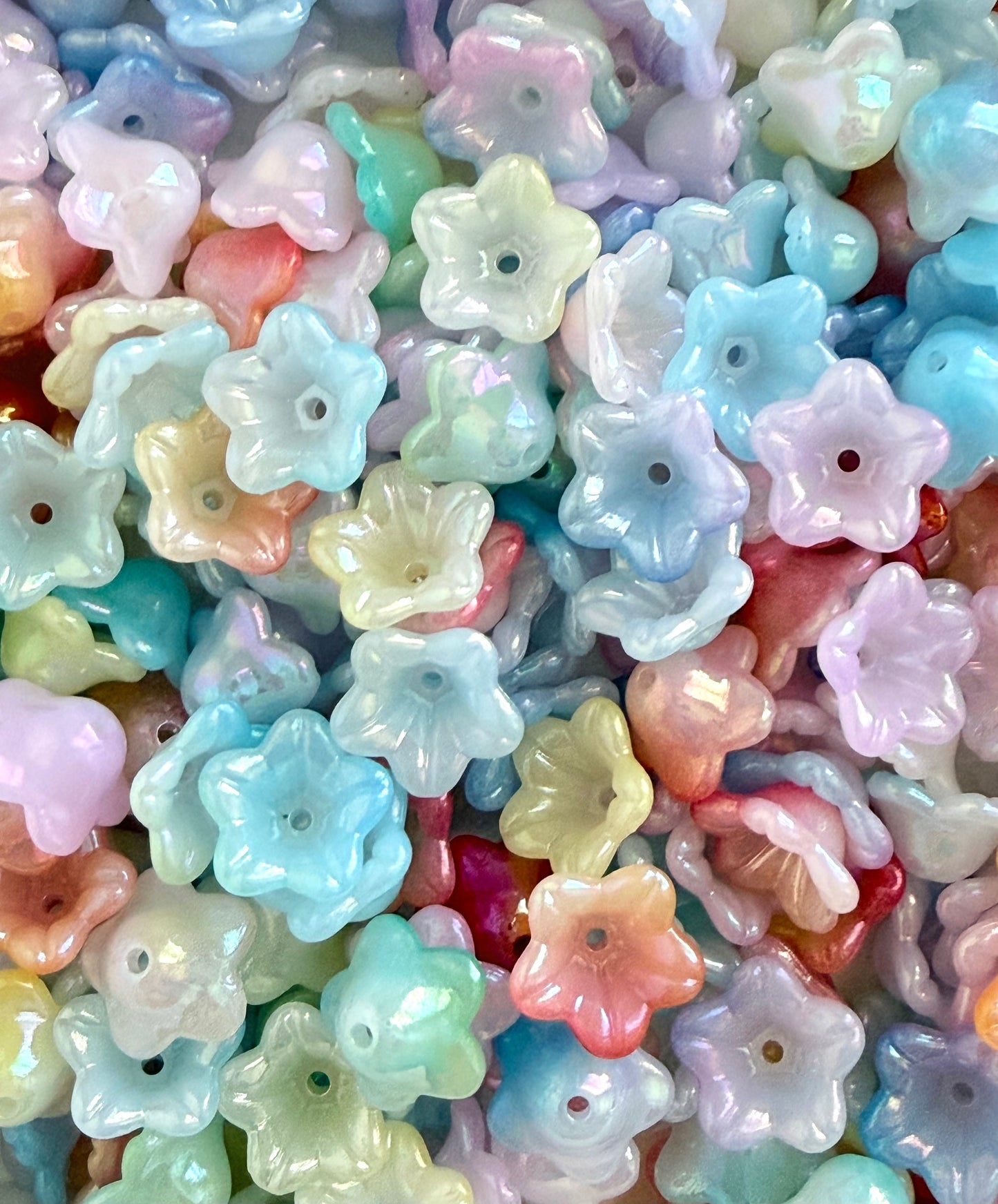 Acrylic Morning Glory Flower Beads • Pastel & Pastel AB Floral Beads for Jewelry Making, Lightweight Plastic Flower Beads