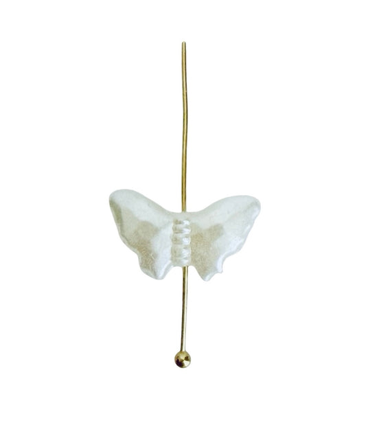 Small Faceted Faux Pearl Puffy Butterfly Beads • 16mm x 9mm