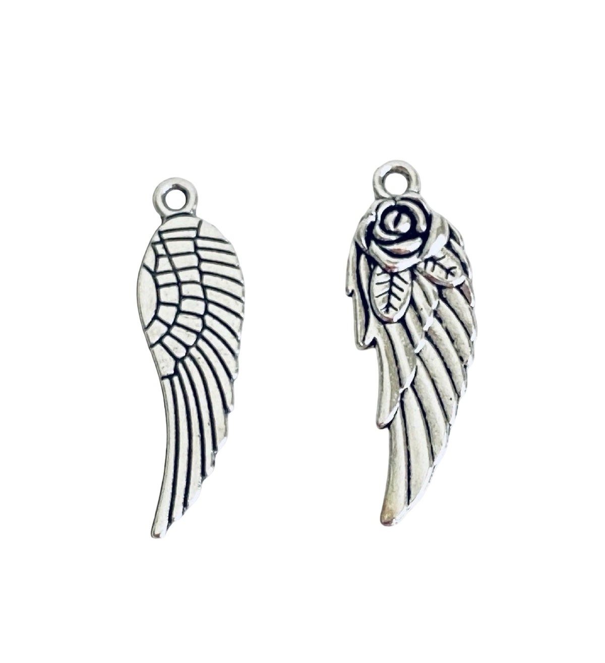 Base Metal Angel Wing Charms (Plain or with Rose)