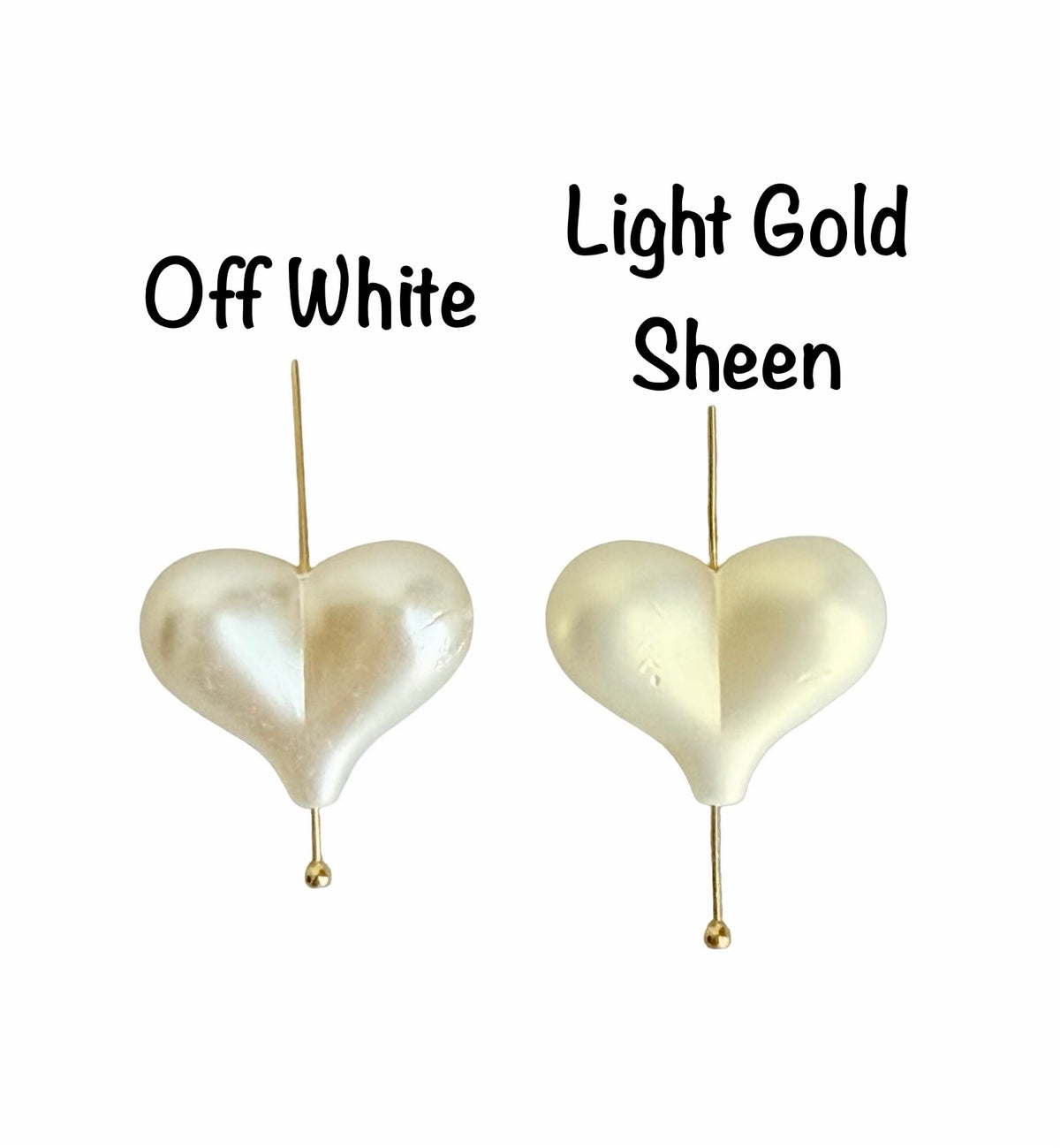 Faux Pearl Large Puffy Heart Beads • Off White or Light Gold Sheen • Heart Beads for Jewelry Making