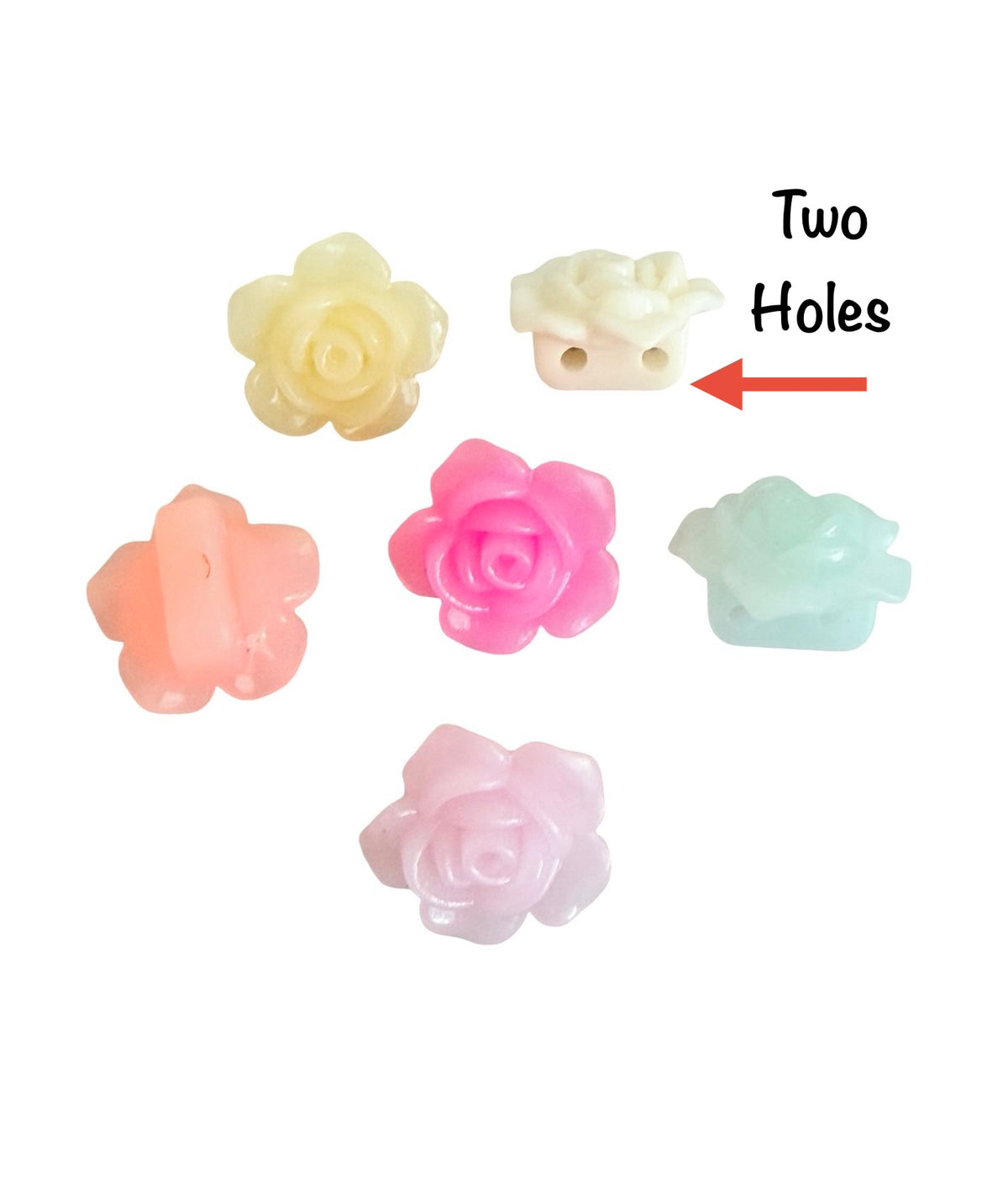 18mm Acrylic Rose Flower Beads with 2 Holes • Random Mix Translucent Pastel Colors