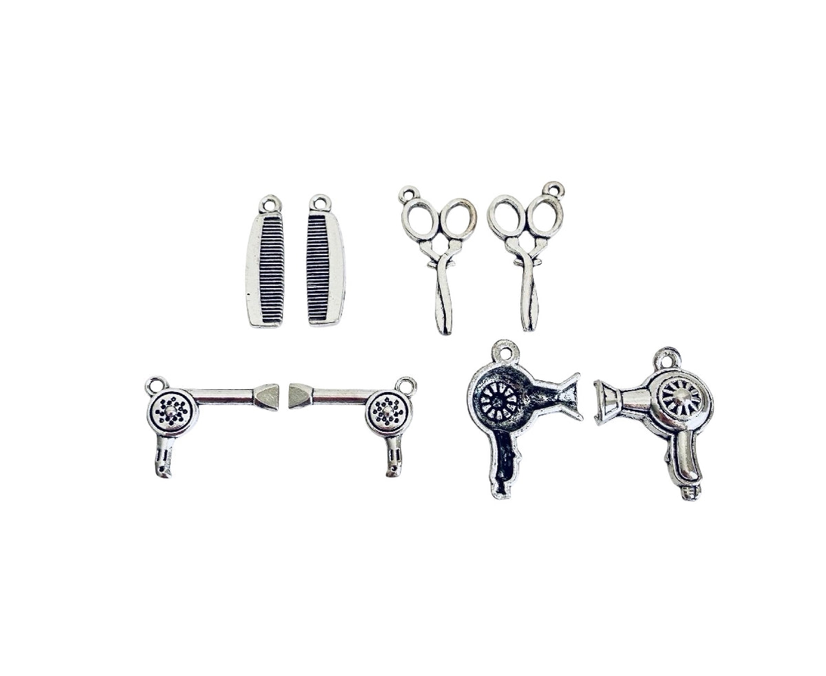 Base Metal Hair Salon Charms (Comb • Scissors • Hair Dryer)