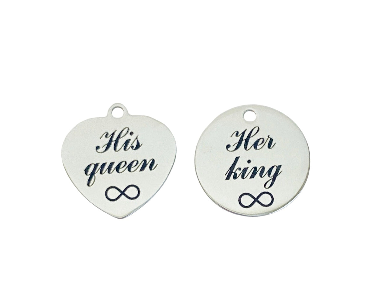 Stainless Steel His Queen & Her King Charm Set