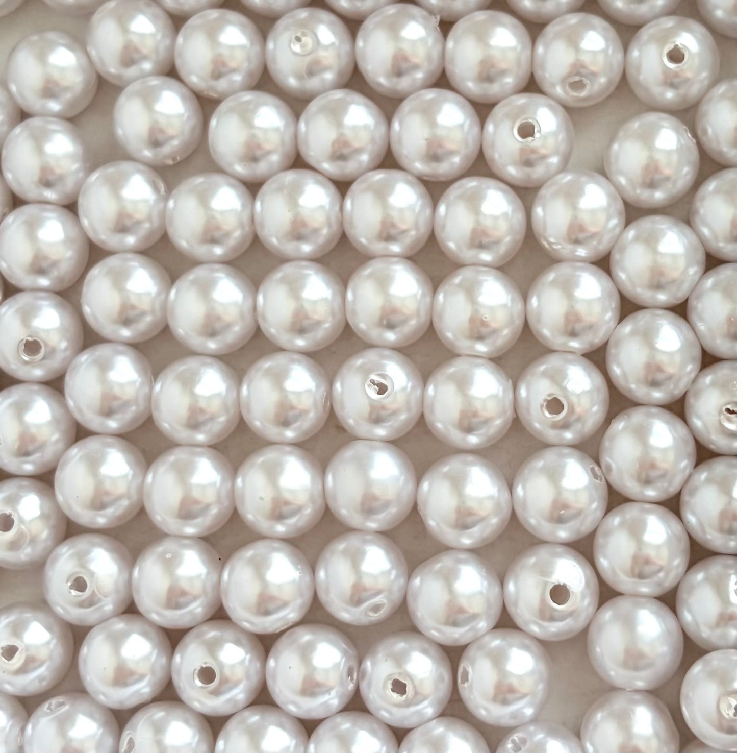 White Glass Pearl Beads (10mm or 12mm) • Elegant Round Faux Pearl Beads for Jewelry Making, Bracelets, Necklaces & DIY Crafts