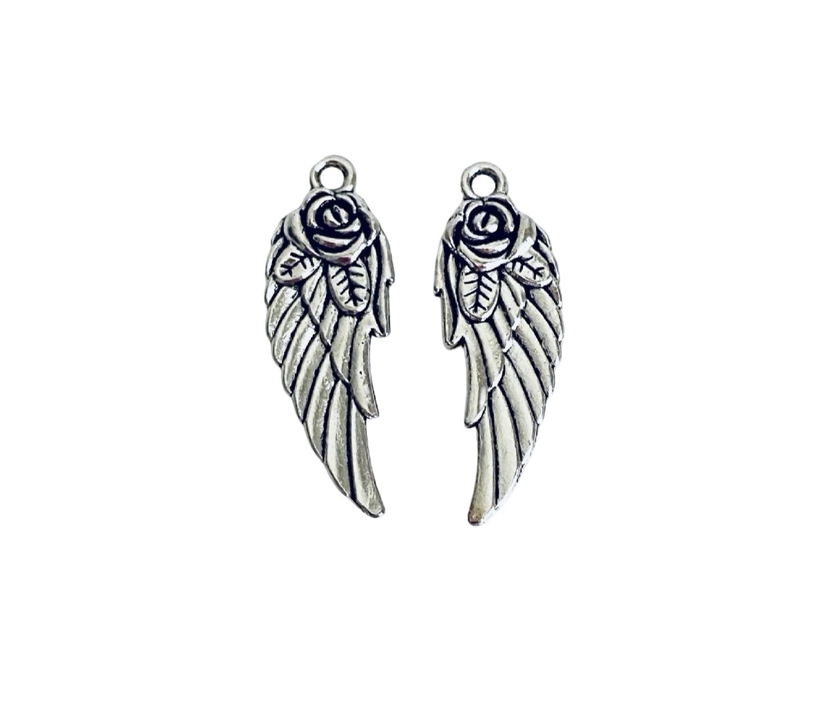 Base Metal Angel Wing Charms (Plain or with Rose)