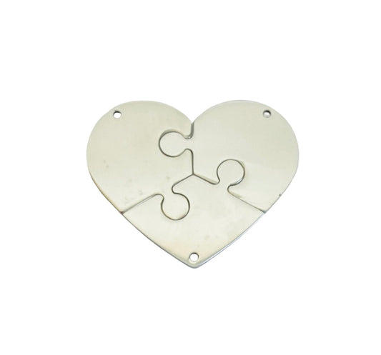 Shiny Stainless Steel 3-piece Broken Heart Blanks • 35mm x 28mm