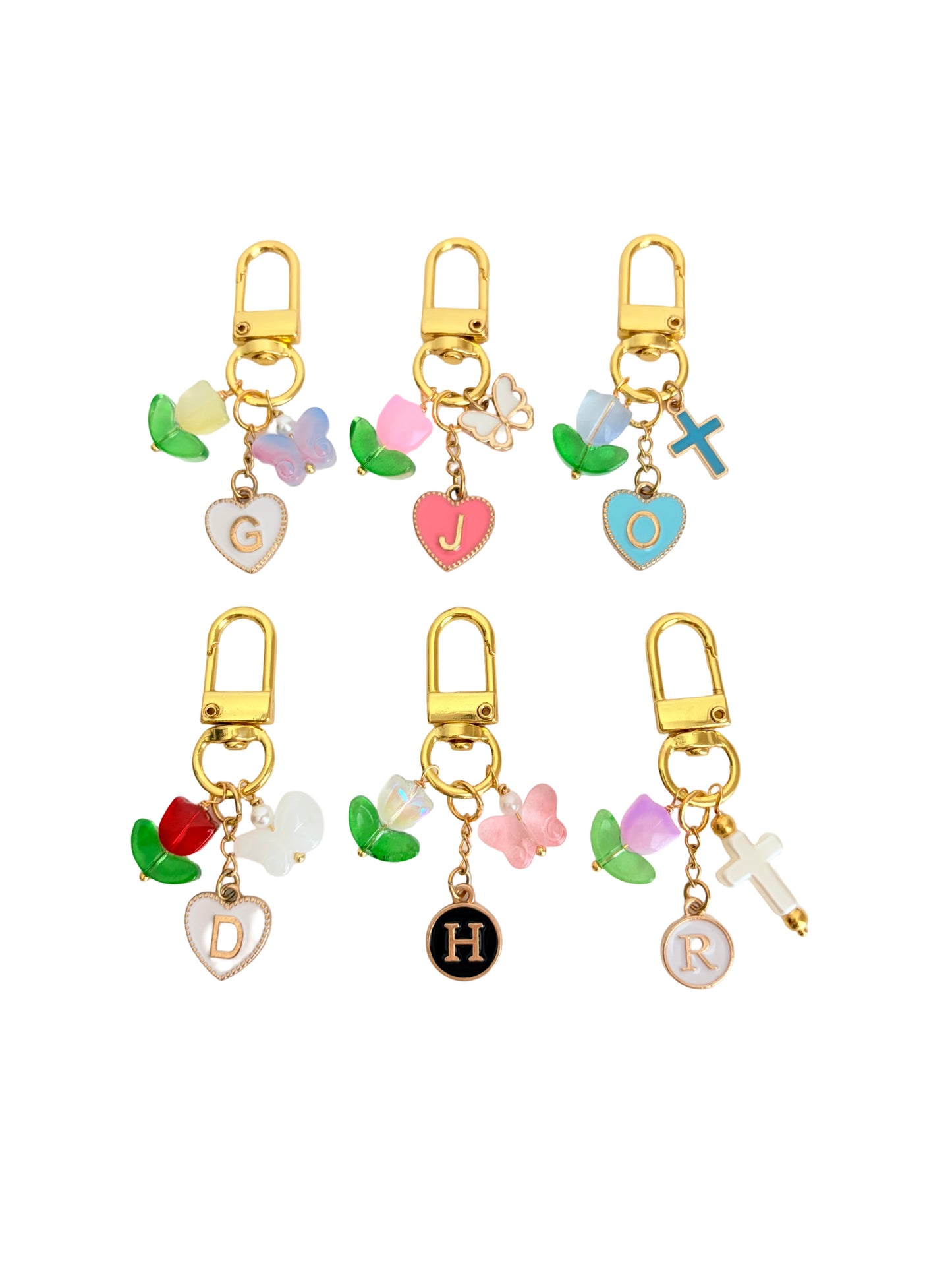 Personalized Tulip Bag Charm with Initial • Butterfly • Cross Purse Charm