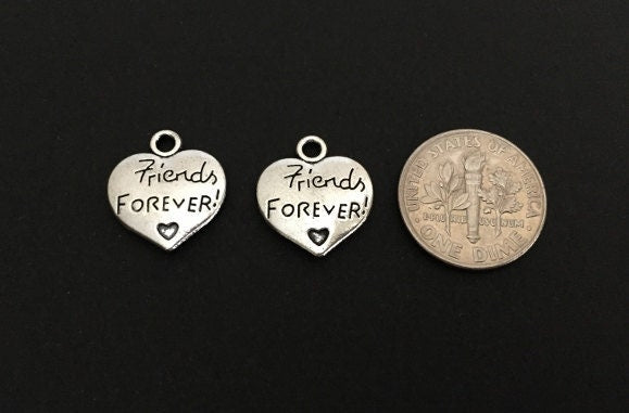 Base Metal Sisters Always, Friends Forever Heart Charm