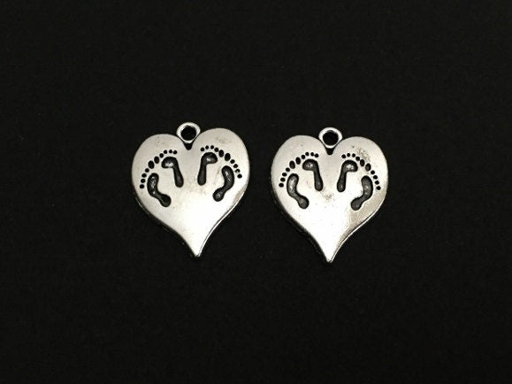 Baby Footprint Heart Charm