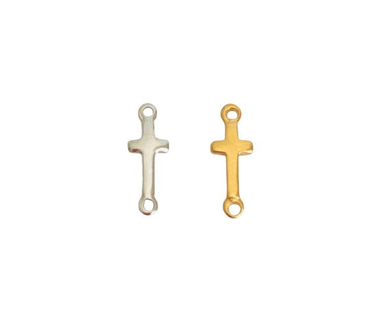 Shiny Slim Cross Connector • Stainless Steel • Gold over Stainless Steel