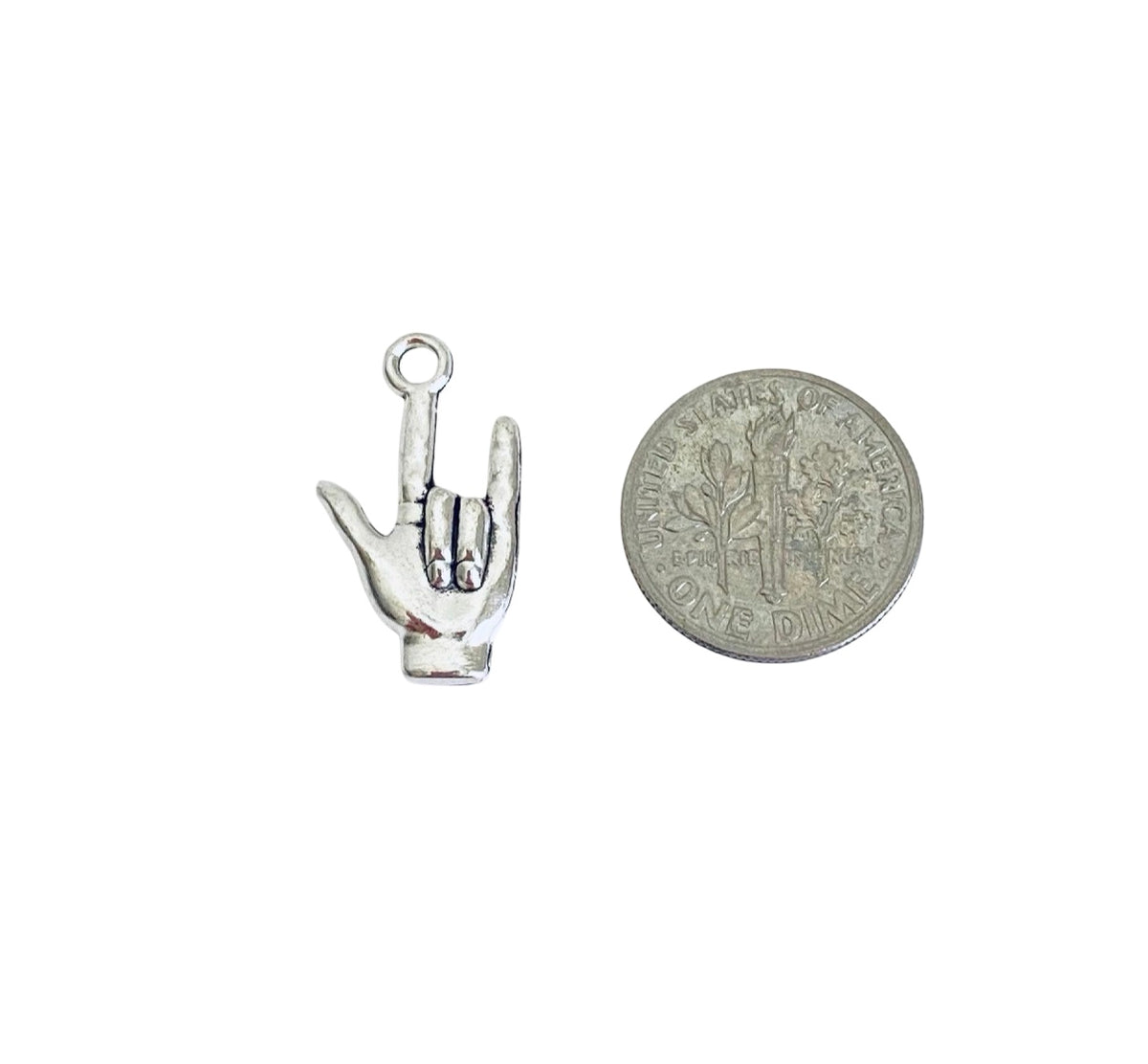 Base Metal Hand Sign I Love You Charm